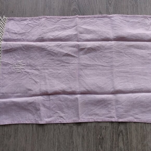 Vintage Mauve Tea Towel Napkin Monogram W Light Purple Retro Kitchen Dining - Picture 5 of 9